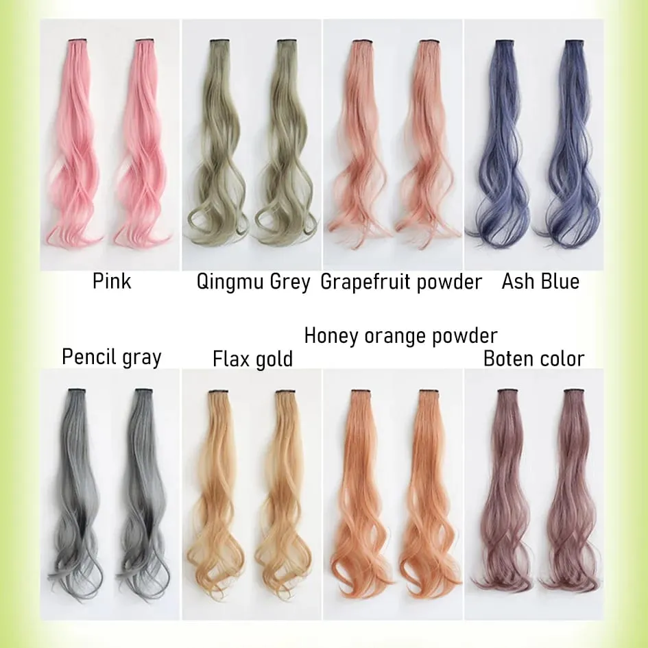 Synthetic 2 Pieces Set 50cm 60cm Colored Curly Hair Extensions Water Wave Pink Blue Purple Halloween Christmas Wig