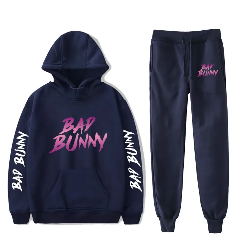 Harajuku Comfortable Funny bad bunny Print Sweatshirt Sweatpants Suit Men/Women Hoodies+ Trousers Suit Cute 2 Piece Set Clothes