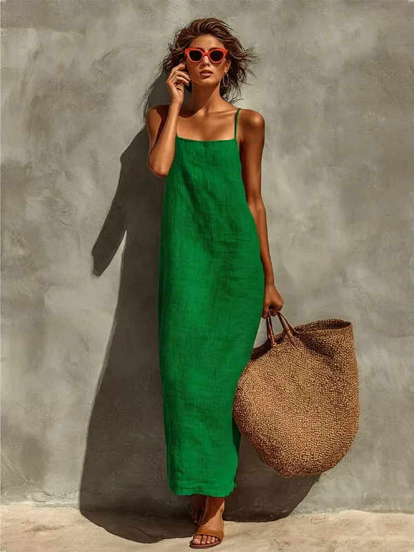 Summer Women Solid Color Casual Comfortable Slip Sundress Sand Beachwear Backless Sleeveless Loose Maxi Long Vacation Dresses — image 13