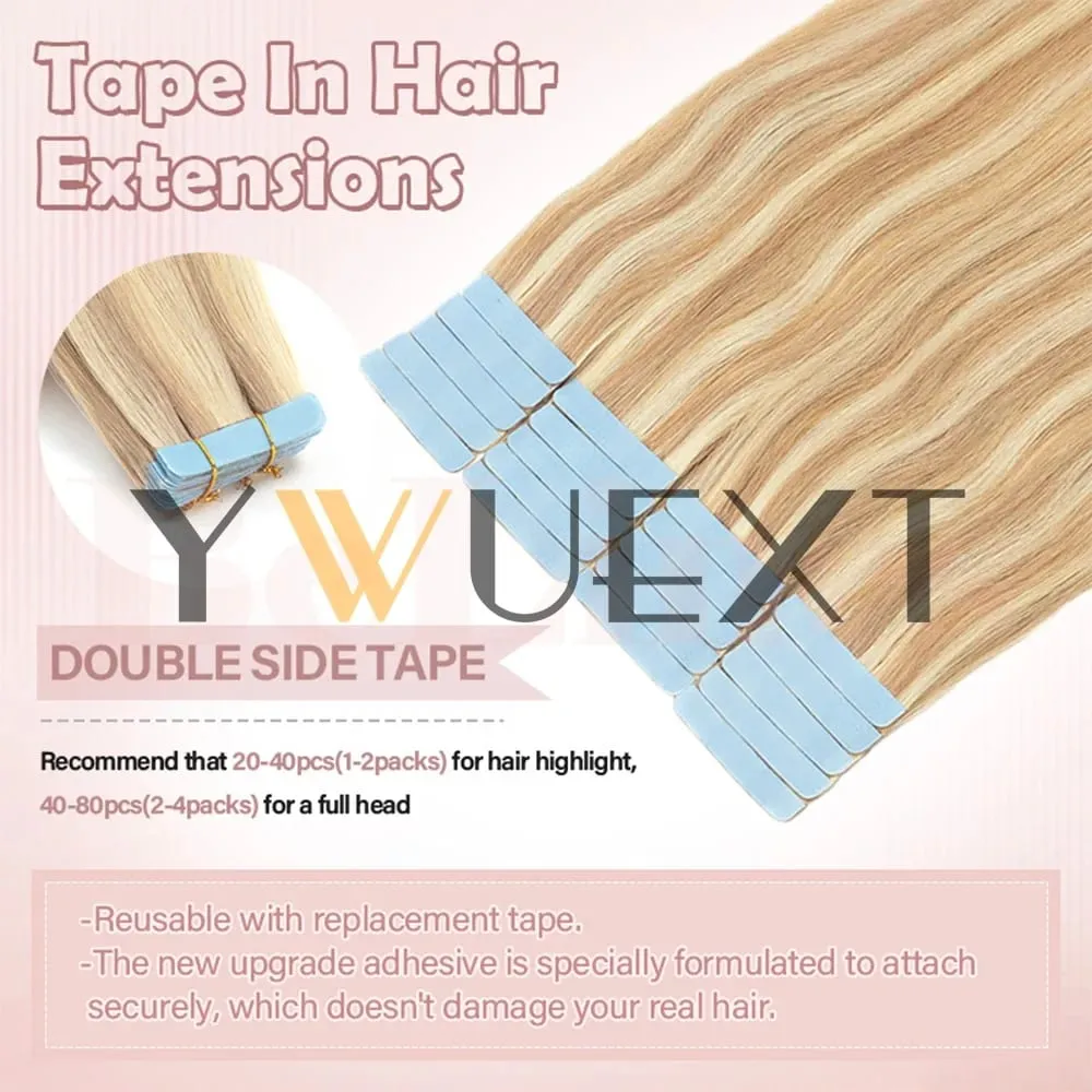 Lightweight Tape in Human Hair Extensions 12-20 inches Seamless PU Skin Weft Tape Hair Natural Straight 20pcs/pack 30G Tape Glue