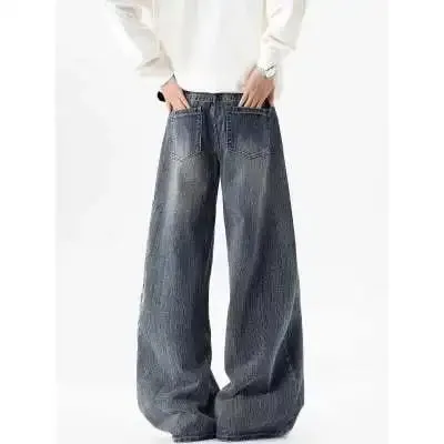 Men's Loose Straight Leg Jeans Pattern Embroidered Baggy Jeans Y2K Gothic Harajuku Hip Hop Straight High Waist Wide Leg Pants — image 5
