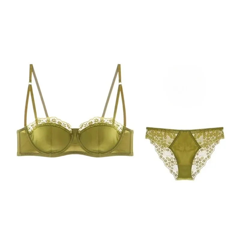 Sexy French Lace Gathered Cup Bra Set Semi Cup Design For Petite Women Lightweight Breathable Comfort Lingerie Set Sizes 32-38 — image 5
