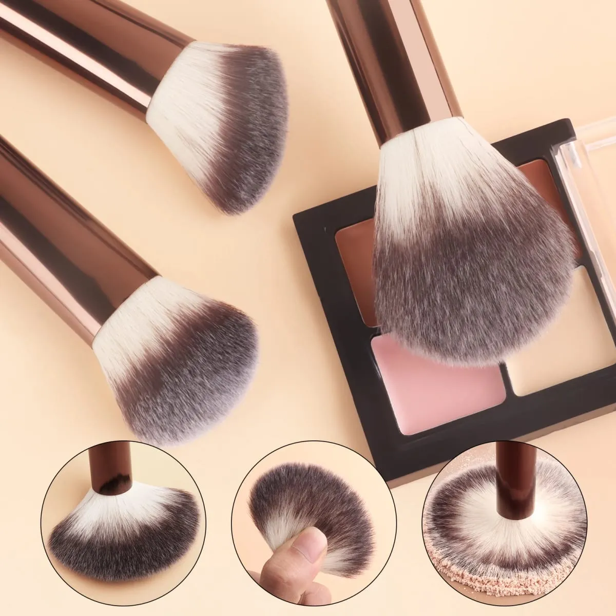 13Pcs Face & Eye Makeup Brushes Kit with Velvet Bag & 2 Triangle Puffs Makeup Tools for Beginners Daily Use