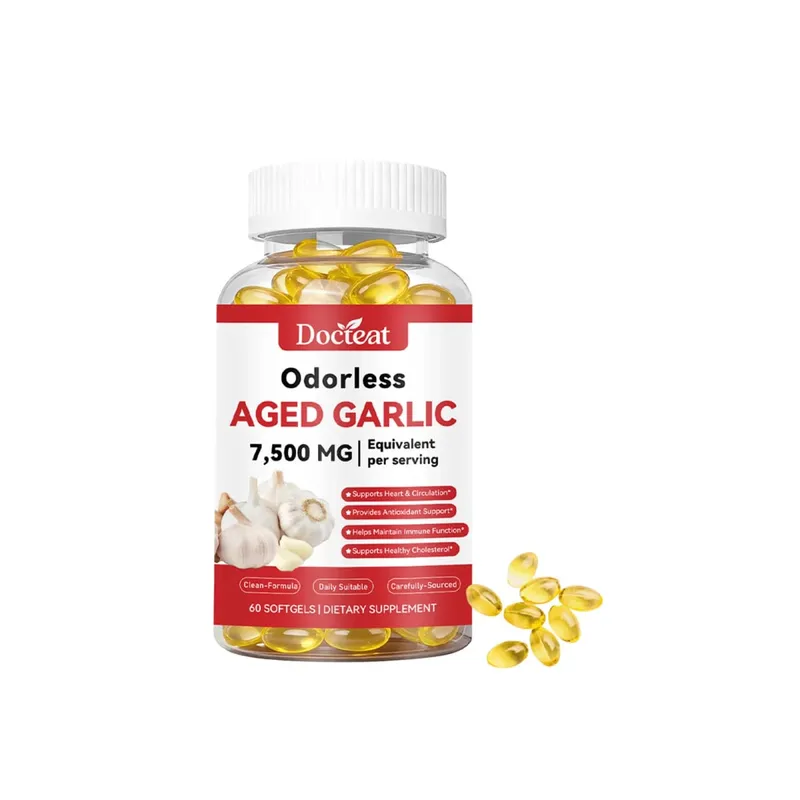Odorless Aged Garlic Extract 7500mg เทียบเท่า 60 ซอฟท์เจล - ระบบภูมิคุ้มกันสุขภาพหัวใจอาหารเสริมสารต้านอนุมูลอิสระสำหรับผู้ใหญ่