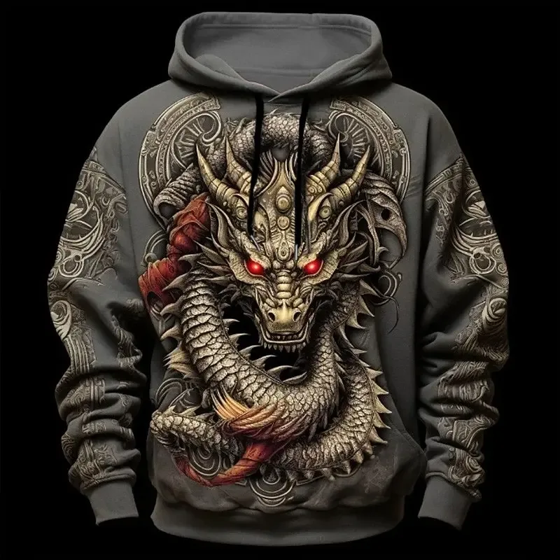 Men's Dragon Graphic 3D Hoodies Sweatshirts Cool Daily Long Sleeve Crew Neck Party Holiday Streetwear Fall Winter Tracksuit Coat