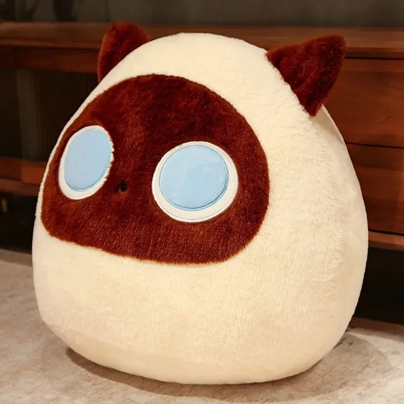 Generic Fluffy Cute Round Black And Brown Cat Plush Pillow Soft Stuffed Plush Toy Sofa Bed Back Cushion Home Decor For Adult