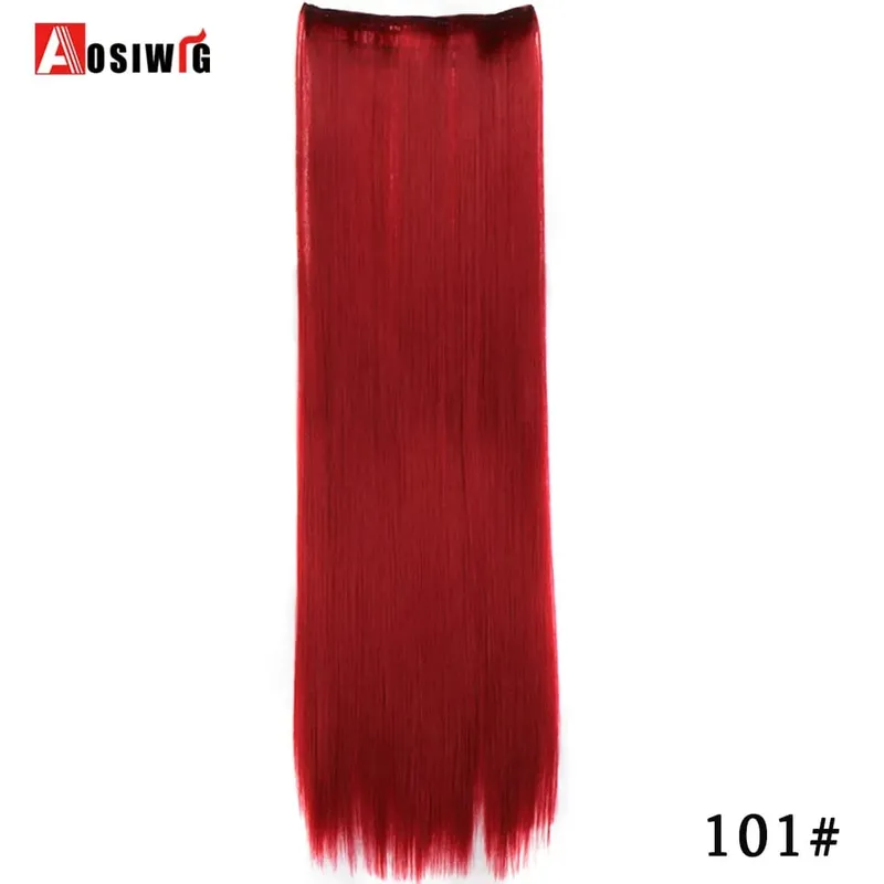 Extensiones de cabello sintético para mujer, postizos falsos naturales, largos y rectos, Color negro y marrón, alta temperatura, 5 clips