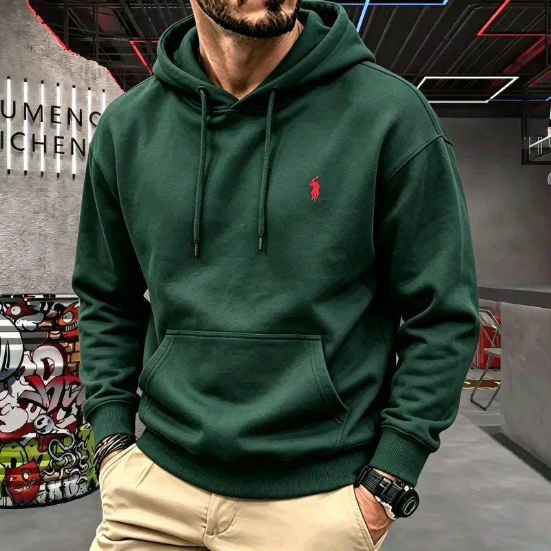 Atasan Golf Bordir Kuda Modis Mewah Musim Gugur-musim Dingin 2026 Lengan Panjang Bertudung Pria Kelas Atas Pakaian Pria Hoodie Kasual — image 7