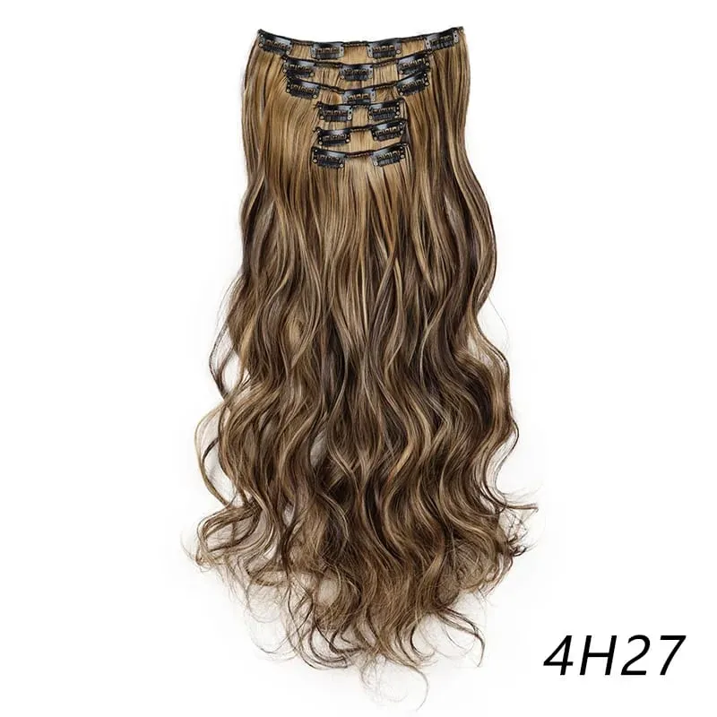 Synthetic Long Curly 16 Clips Hair Extension Heat Resistant Fiber Black Brown Hairpiece for Women Cosplay Wig Halloween Wig Part