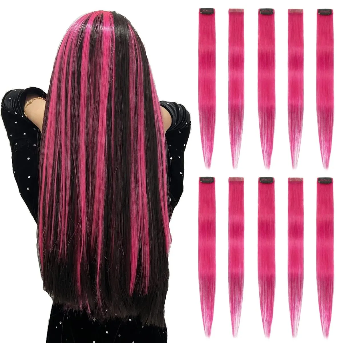2 Pcs Green Hair Extensions 16Inches Straight Colored Hair Colorful Clip in Extensions Highlight Party for Girls and Women Gift