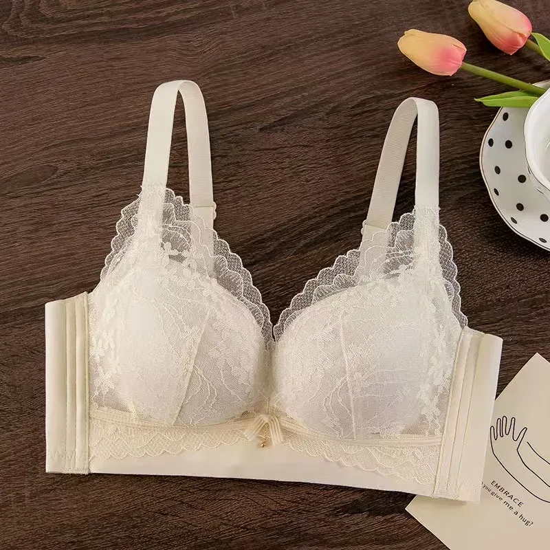 Sexy Lace Thickened Push-Up Bra for Small Breasts Anti-Sagging Adjustable Comfortable Wire-Free Lingerie