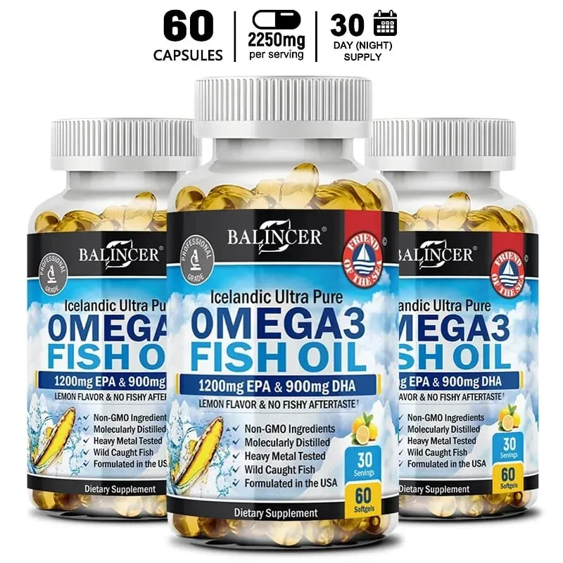 Fish Oil Omega 3 Contains EPA 1200mg & DHA 900mg - for Joints Eyes Cognitive Supplement Non-GMO Gluten Free — image 10