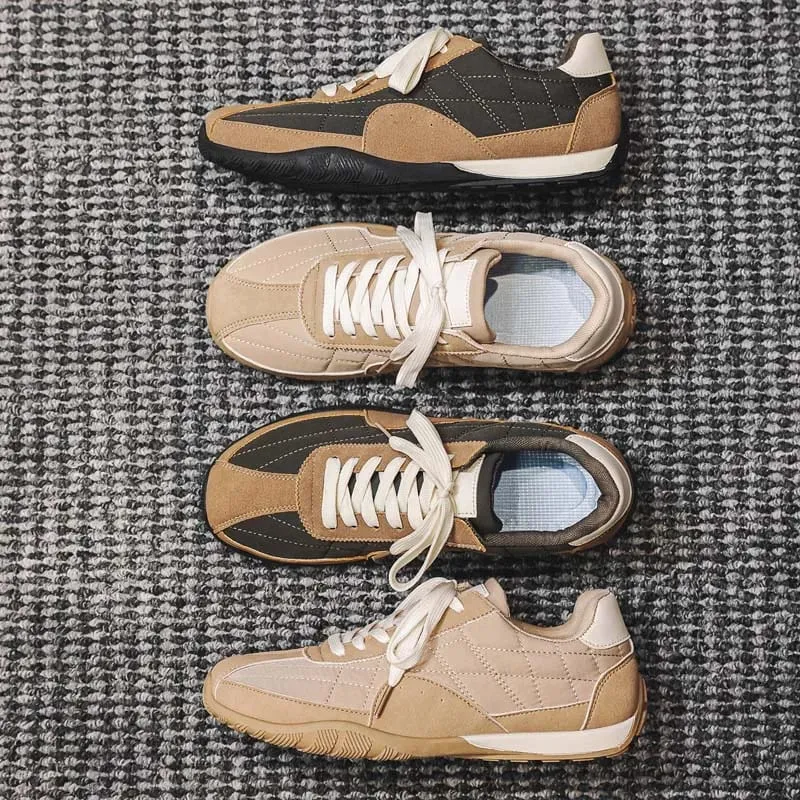 Spring Summer Men Sneakers Retro Suede Texture Stitching Casual Shoes Lace Up Flat Board Shoes Minimalist Lightweight Footwear