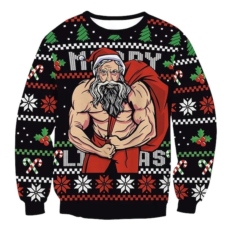 Funny Santa Claus Pattern Ugly Christmas Sweatshirt Men New 3d Printed Xmas Party Crew Neck Long Sleeve Women New Year Hoodies