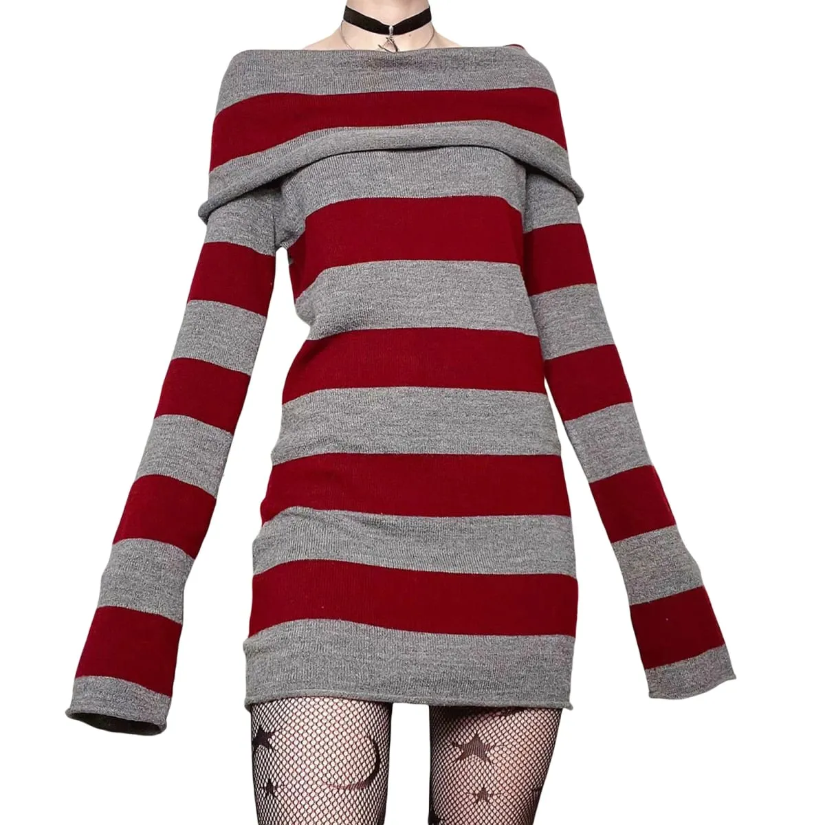 Women Mini Bodycon Dress Stripe Boat-Neck Long Sleeve Short Dress Spring Autumn Wrapped Hip Party Dress