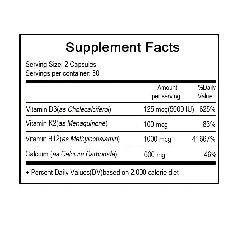 4-i-1-calciumtilskud til kvinder og mænd Knogle- og hjertekompleks med vitamin D3 K2-calciumtilskud + vitamincalcium