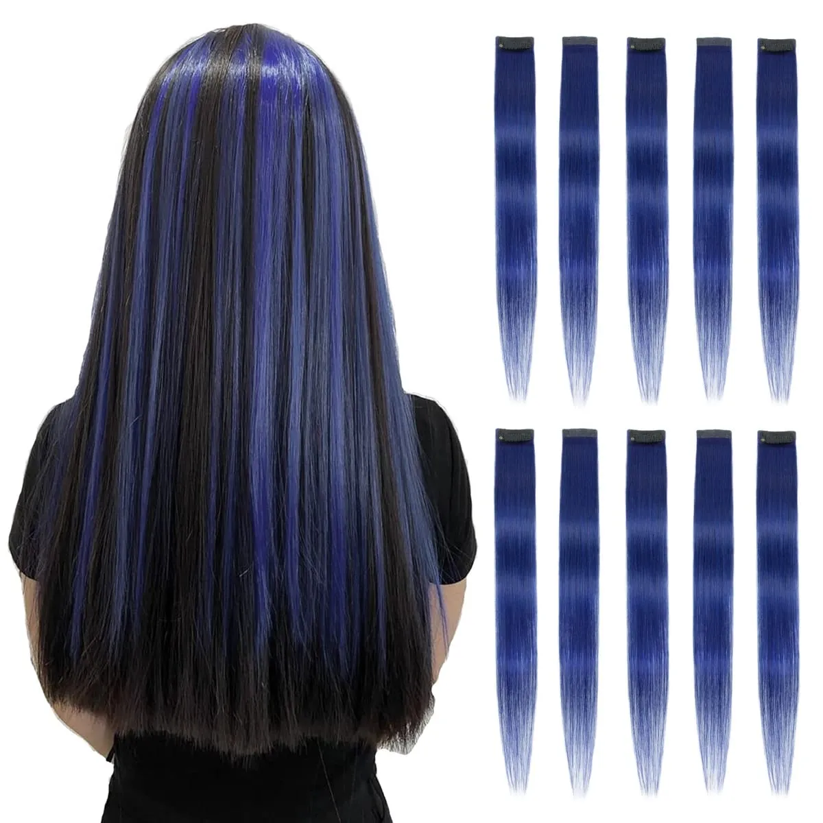 2 Pcs Green Hair Extensions 16Inches Straight Colored Hair Colorful Clip in Extensions Highlight Party for Girls and Women Gift