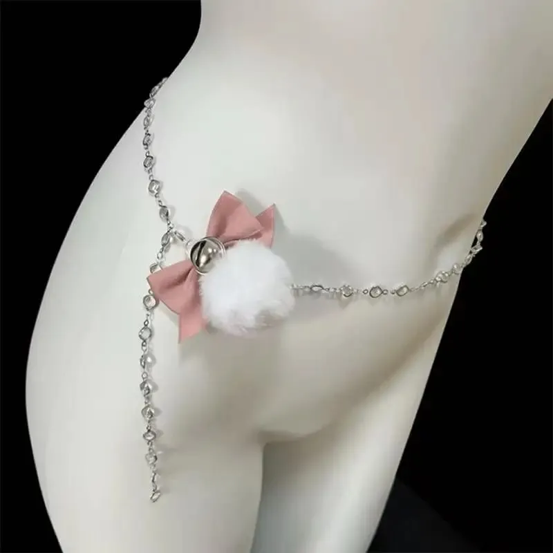 Fuzzy Bow Nipple Clips Bell Collar Body Chain Pink Breast Restraints BDSM Adult Sex Toys For Women