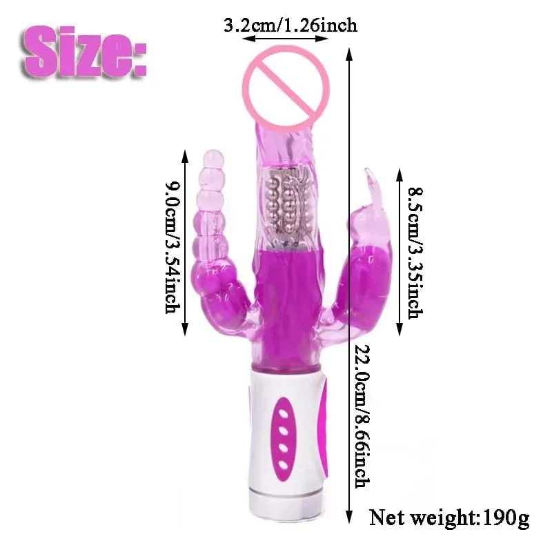 Silicone Rabbit Vibrator 3-in-1 G-Spot Clit Anal Beads Stimulator 10 Modes Thrusting Vibrating Sex Toy for Women