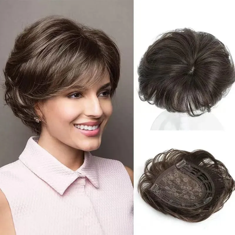 Short Hair Toppers for Women Fluffy Wavy Clip In Hair Topper Synthetic Natural Hair Piece for Thinning Hair Loss Coverage