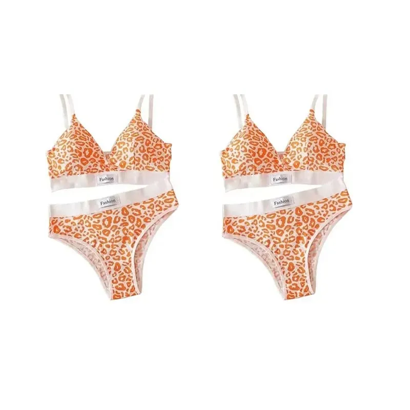 1/2/3set Women V-Neck Bra And Panties Set Low Waist Panties Female Sexy Lingerie Set Leopard Print Cotton Bra Sport Underwear