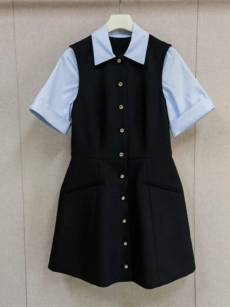 26 Early Spring Design Three Dimensional Cutting Color Blocked Women's Shirt Dress