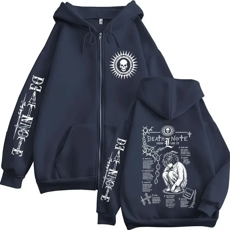 Anime Death Note L · Lawliet Ryuk Zipper Hoodies Roupas Masculinas Moda Casual Manga Longa Zip Up Moletom Com Capuz Jaquetas Casacos