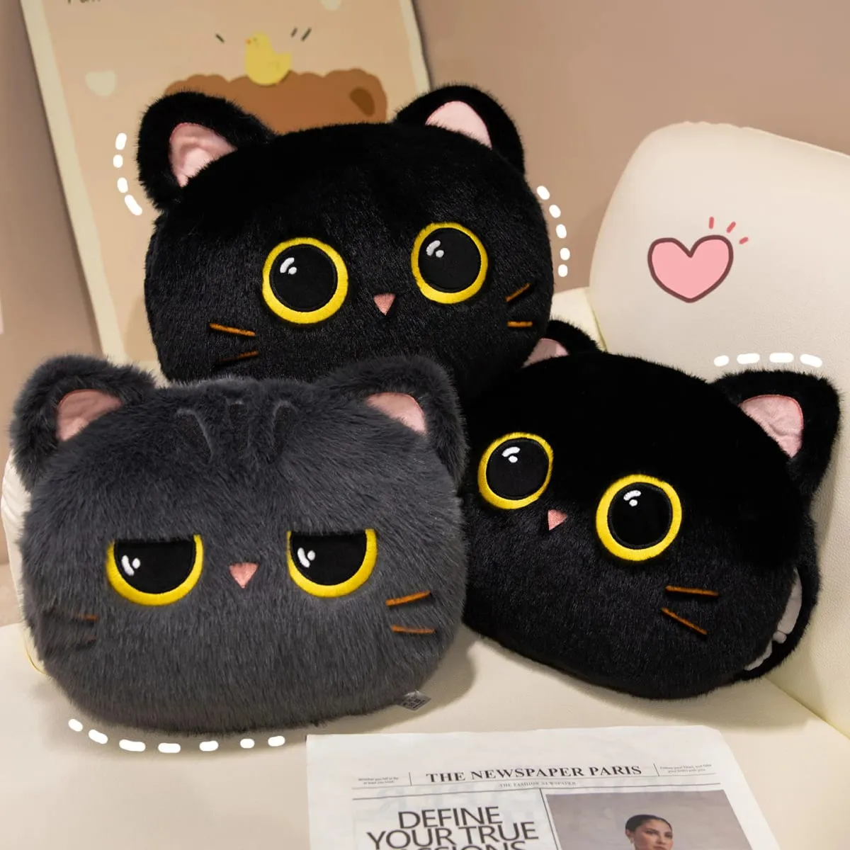 Original plush toy black cat official large doll throw pillow plush toy cute and adorable sofa cushion office throw pillow