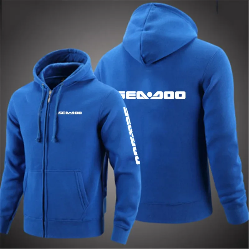 Sea Doo Seadoo Moto 2023 Pria Baru Lengan Panjang Katun Warna Solid Ritsleting Pasangan Hoodies Kaus Kustom Atasan Modis — image 2