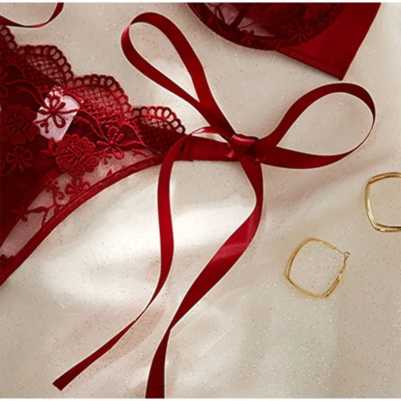 Lady Floral Embroidery Lace Lingerie Set Women Anti-sagging Bra And Brief Underwear Set Satin French Sexy Intimates Underwear