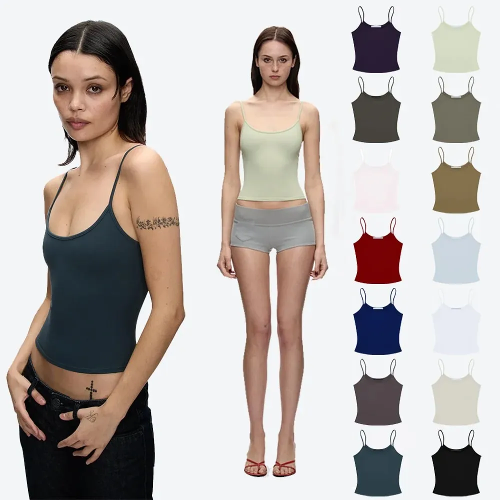 Tank Summer Solid Color Slim-Fit Camisole Basic Versatile Slimming Sleeveless Top Multi-Color Basic Versatile Top for Daily Commute Slim-Fit Camisole — image 2