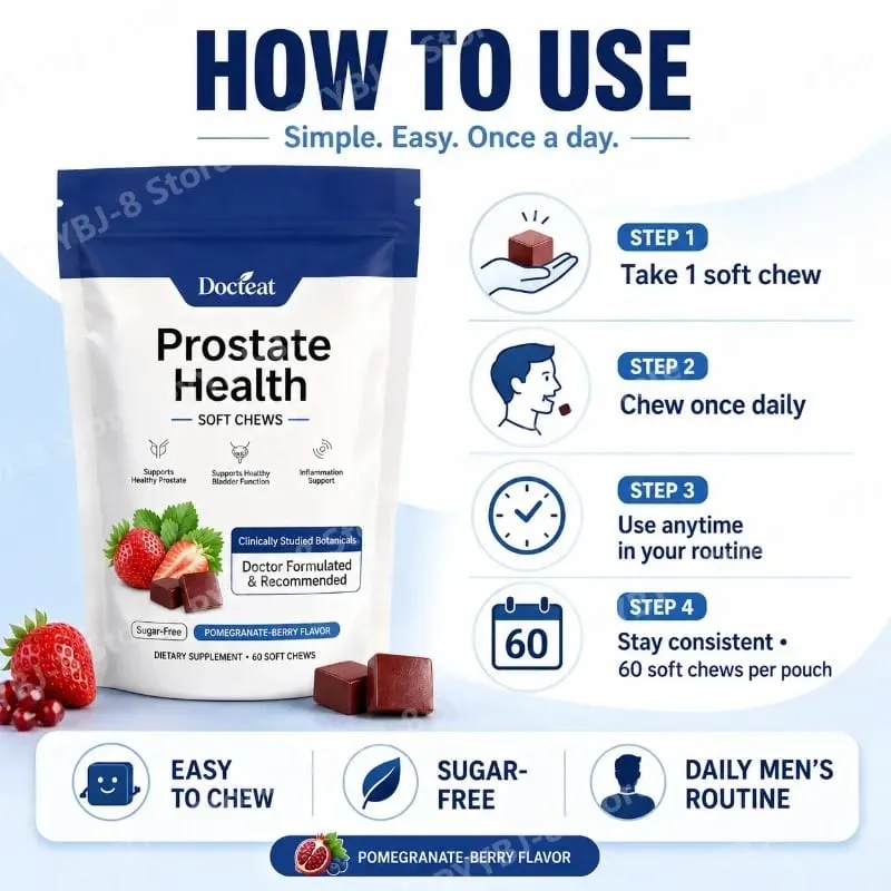 Men's Daily Prostate Health Supplement – Plant Sterols Beta-Sitosterol Zinc Vitamin C Selenium 60 Soft Chews Pomegranate-Berry — image 7