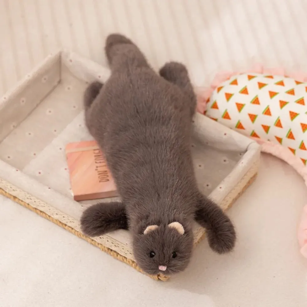 Soft Plush Ferret Plush Pillow Fluffy Texture Dense Stitching Long Ferret Cushion Cute Expression Plush Animal Pillow