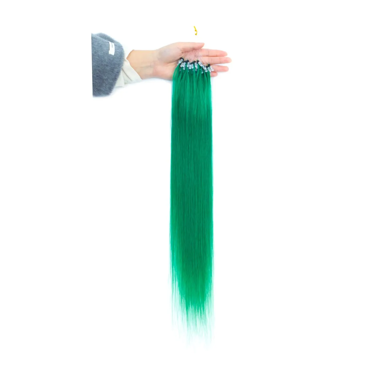 Colored Micro Link Hair Extensions Human Hair No Glue Virgin Human Hair for Women Girls 50 Strands Colorful 30G Gray