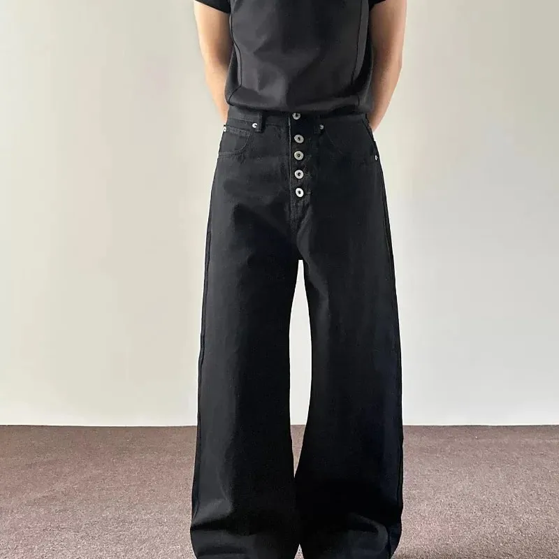 Men's Jeans Black Baggy Denim Pants American Style Rivet Five Button Pocket Loose Fit Streetwear Man Pants — image 3