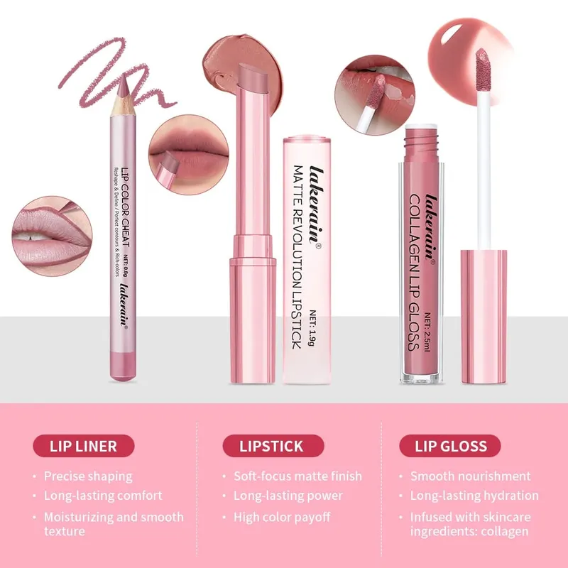 5 farve læbe liner + læbestift sæt og læbe plet let farve mat læbe kit læbestift Langvarig rød læbestift læbe makeup sæt