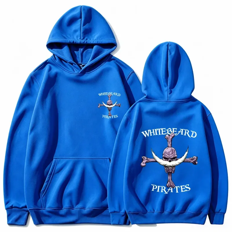 One Piece Whitebeard Pirates Hoodie, Print Pullover Sweatshirt, Whitebeard Jolly Roger Anime Graphic Streetwear Hooded Top