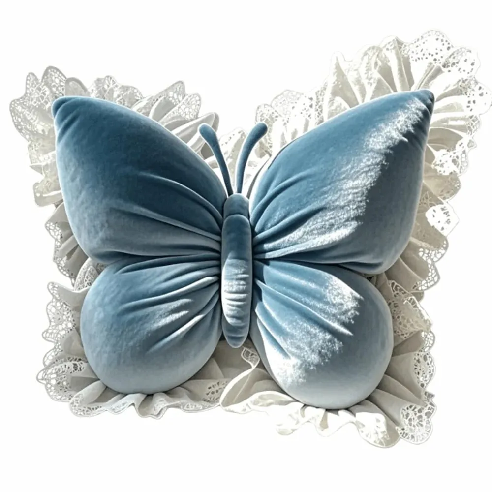 Elegant Velvet Butterfly Pillow Lace Trim Soft Bow Cushion Cute Bow Throw Pillow Car