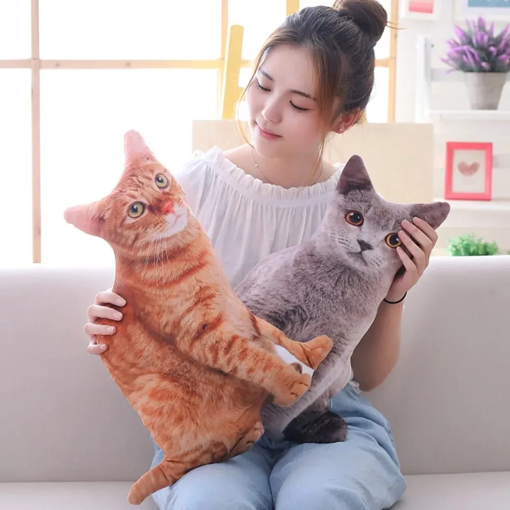 Creative Realistic 3D Cat Soft Simulation Cat Plushie Pillow Cartoon Kawaii Animals Cushion for Girls