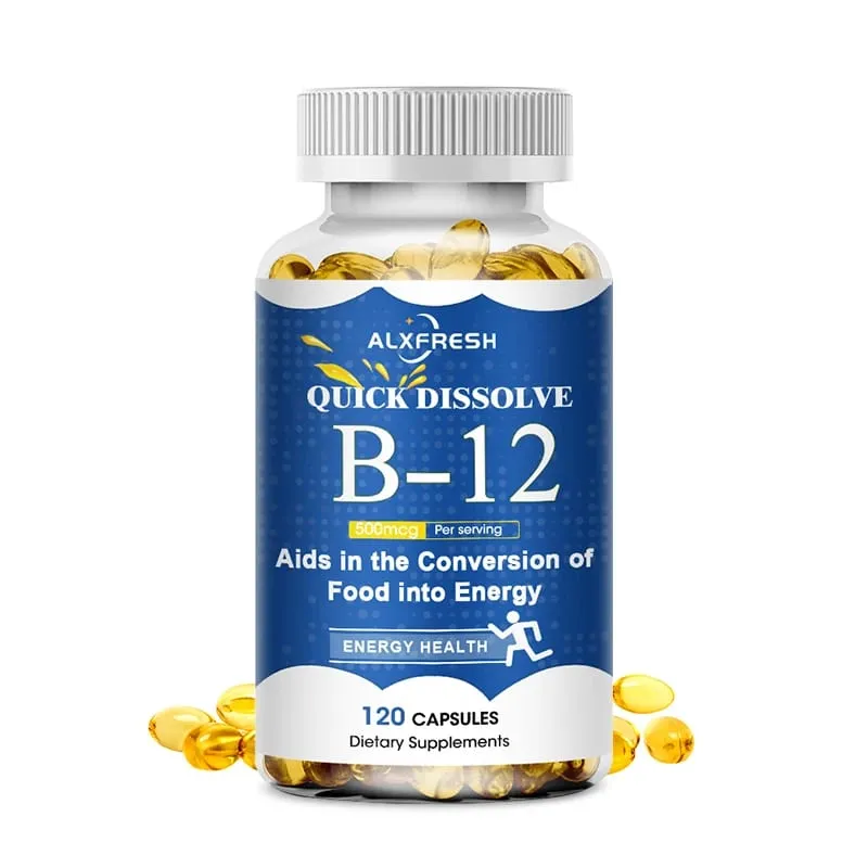 Vitamin B12 Capsules Support Cellular Anemia Energy Production Combat Fatigue Mental Health Mood Stability Maintain Nervous