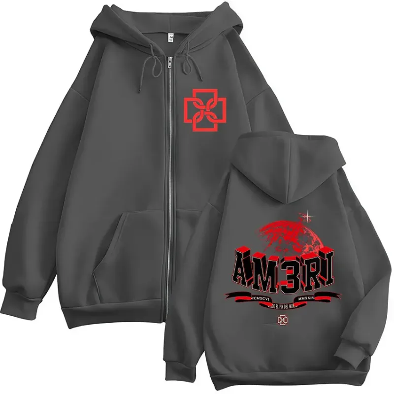 Rapper Duki AM3RI Modo Diablo Zipper Hoodies Men Women Clothing Zip Up Hooded Sweatshirts Fleece Oversized Pullovers Jacket Coat