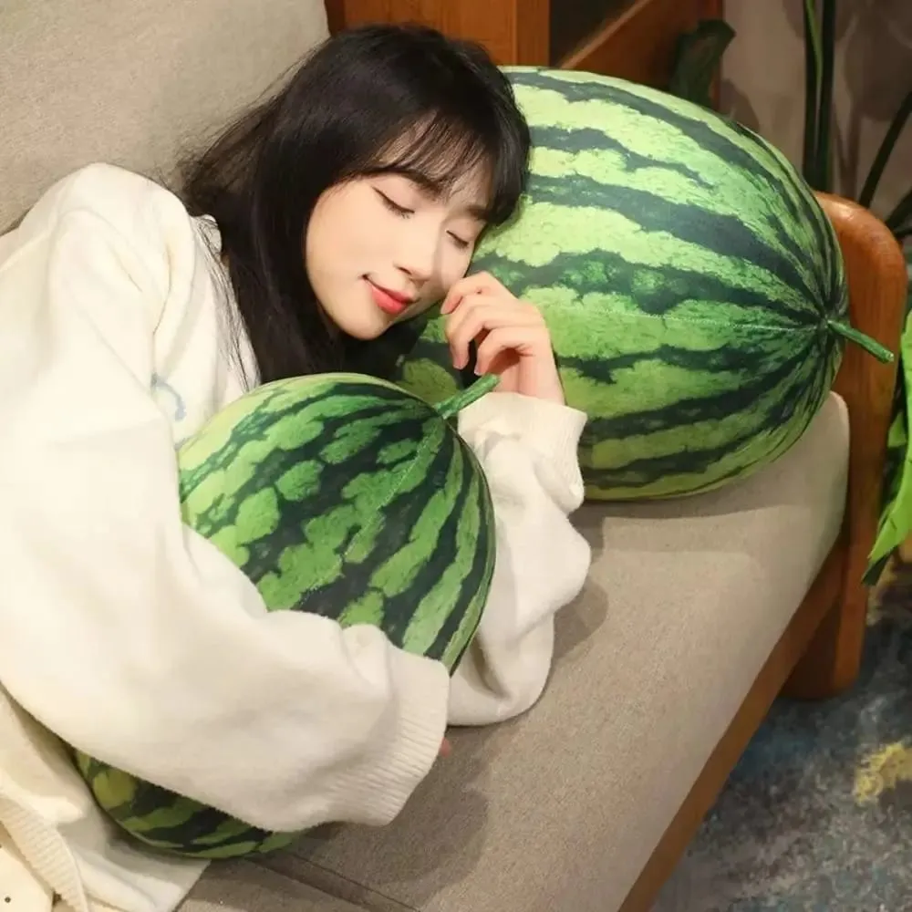 Soft Cotton Watermelon Round Oval Shape Lifelike Watermelon Stuffed Pillow 3D Simulation Funny Design Watermelon Pendant