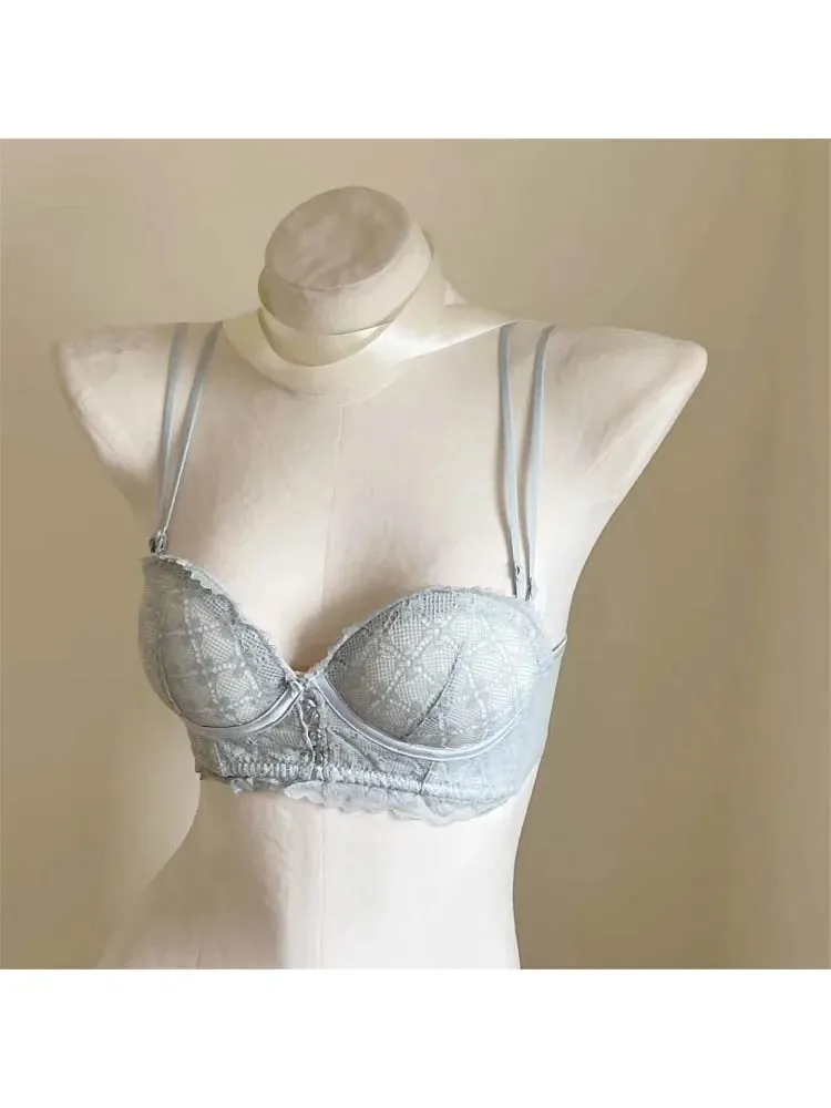 Lace Push Up Bra No Underwear Padding Slim Wireless Seamless Summer Sexy Bralette for Small Chest Lift Side Support Anti Sagging