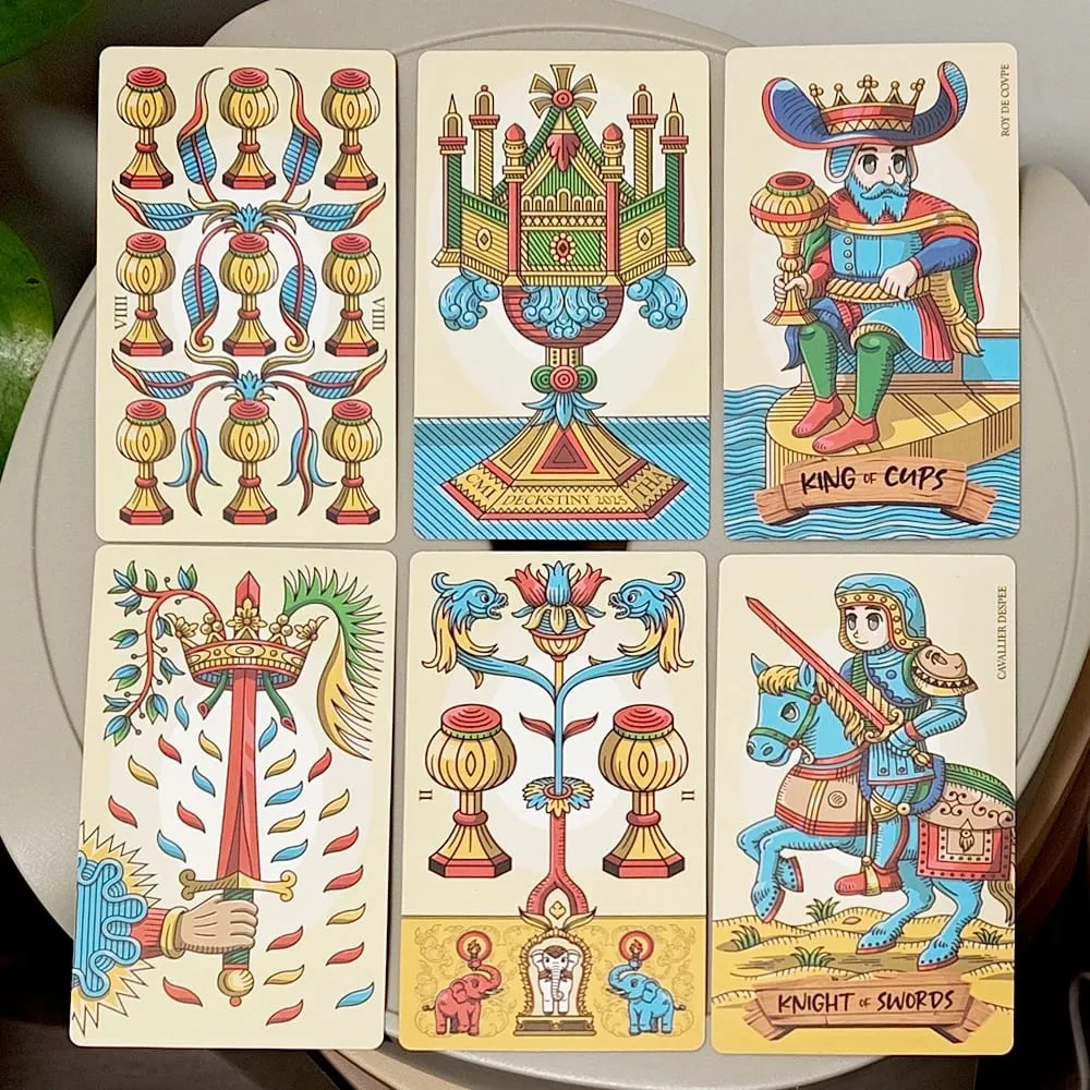 Petit De Marseilly Tarot Deck 78 Pcs Cute Chibi Marseille Tarot Cards in Rigid Box 12*7cm Double-embossed Cardstock