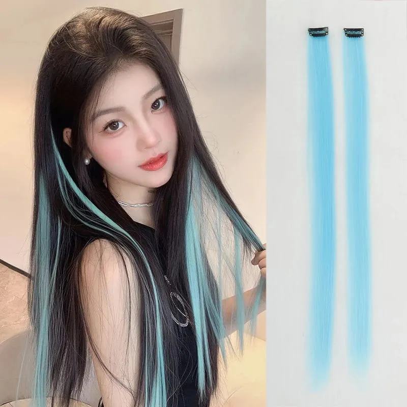 Pick dye wig piece female color hanging ear dye one-piece simulated long straight hair extension piece