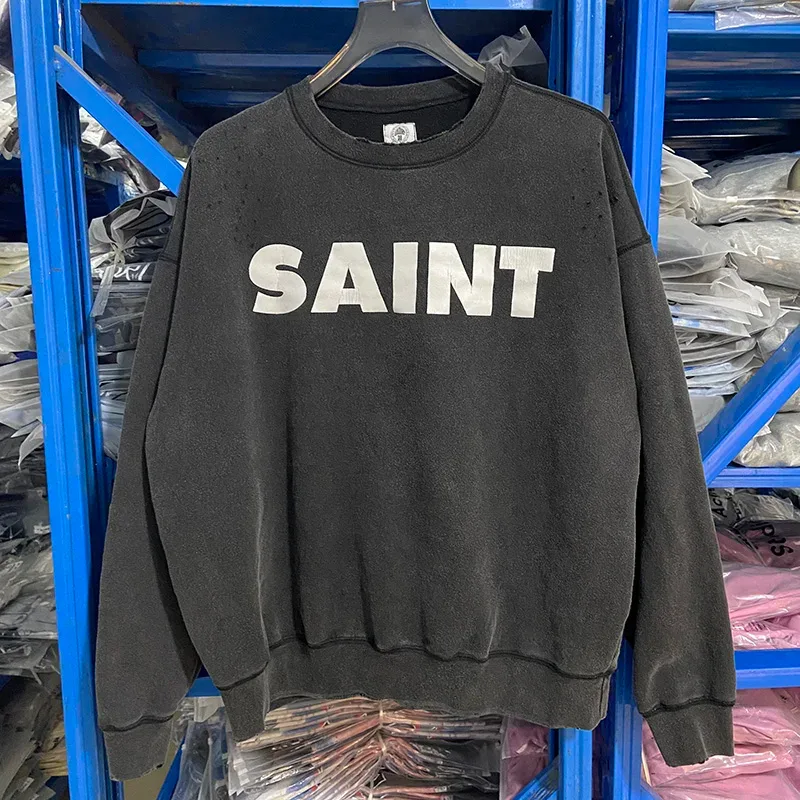 Autumn Winter Classic Overlapping Logo Print Saint Sweatshirts Men Women Couple Colorful Letters Graffiti Washed Black Pullovers — image 50