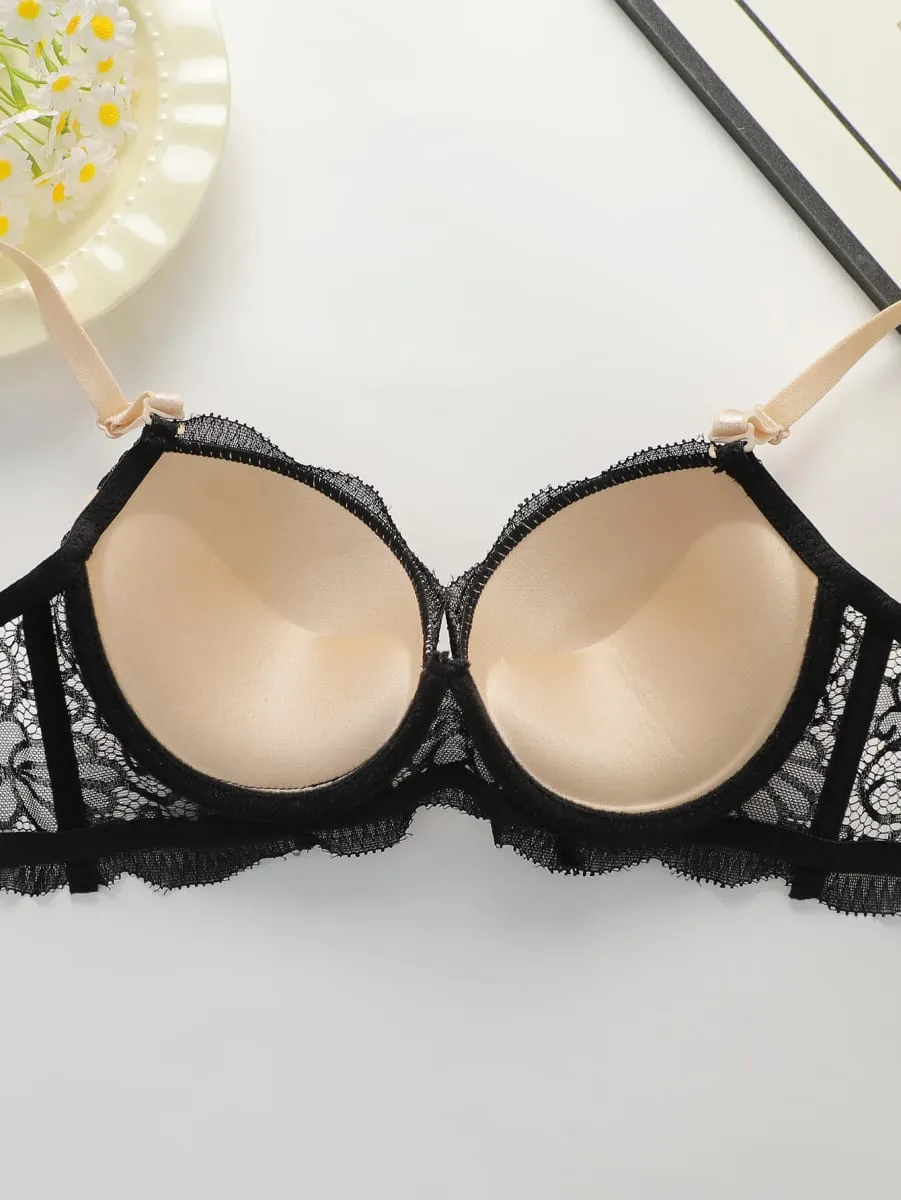 Women's sexy embroidered lace lingerie set with steel ring gathering push up daily casual close fitting bra set B2076