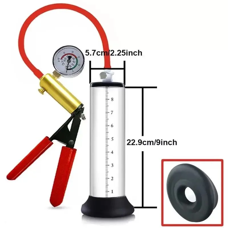 Manual Penis Vacuum Pump with Gauge Acrylic Male Enlargement Extender Trainer Masturbation Pump Adult Sex Toy Set for Men