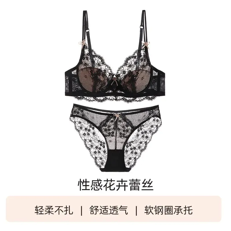 Women Lace Full‑Coverage Bra Set Thin Minimizer Push‑Up Anti‑Sag Soft Lingerie Set For Large Bust Ladies Casual Daily Intimates