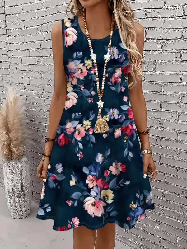 Màu Đen sang trọng Váy Hoa Nữ Không Tay Slim Fit Sundress Thời Trang In Hoa Nữ Công Sở Thường Ngày Áo 2026